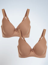 Front view of two pack padded wirefree t-shirt bra in warm taupe