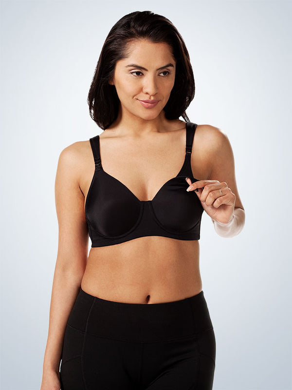 Front view of cool fit underwire nursing bra in black