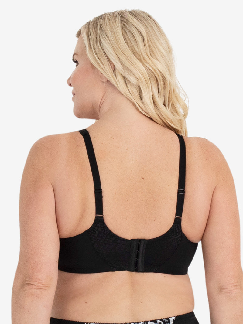 Back view of underwire t-shirt bra in black