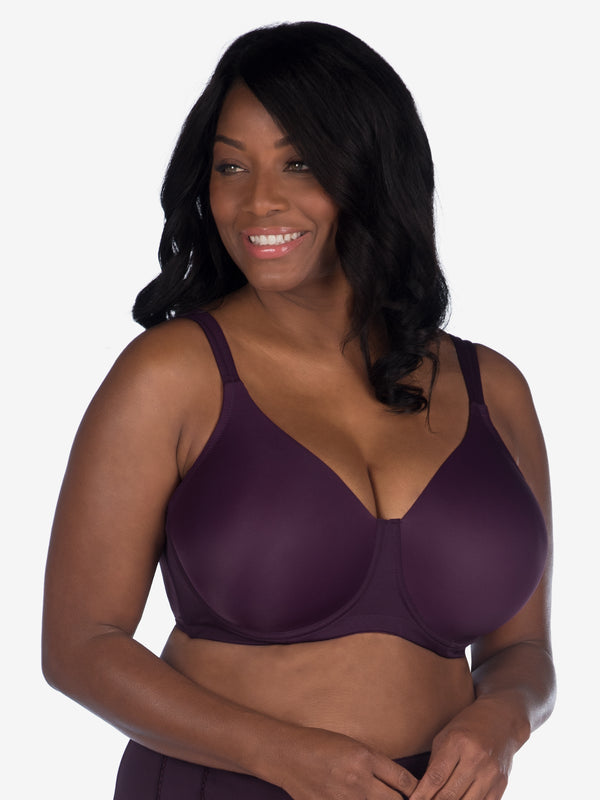 Front view of full coverage underwire padded bra in blackberry wine