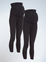 Maternity Support Leggings Patented Back Support 2-Pack - Black 2PK,XS