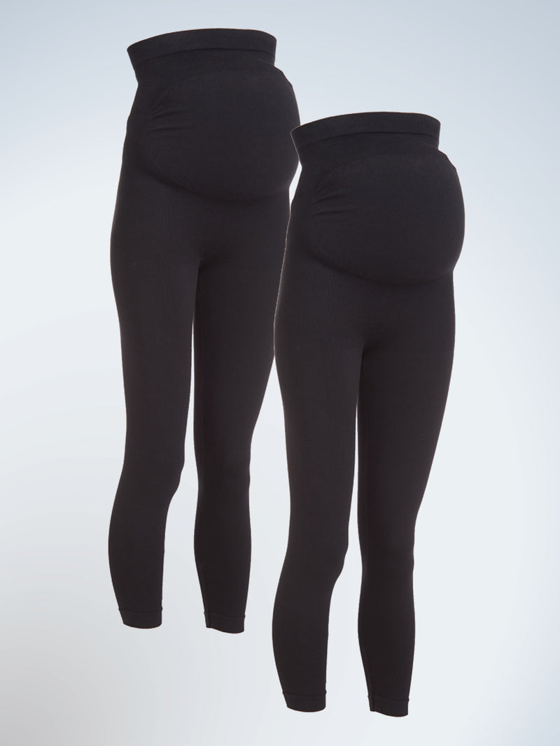 Maternity Support Leggings Patented Back Support 2-Pack - Black 2PK,XS