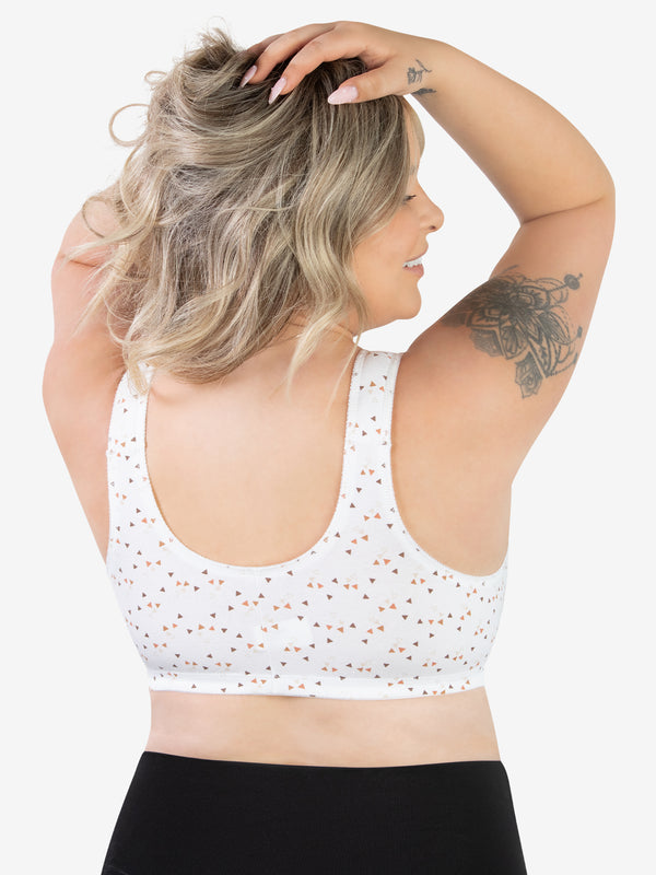 Back view of cotton front-closure wirefree comfort bra in toasted toffee triangle