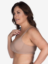 Side view of classic underwire t-shirt bra in warm taupe