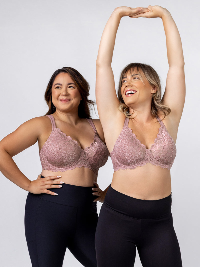 The Ava - Scalloped Lace Underwire Bra - Rose Mauve,36B