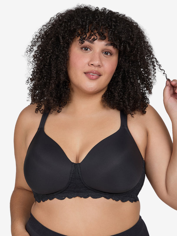 The Zoey – Lace Band Molded Wireless T-Shirt Bra - Black,38A