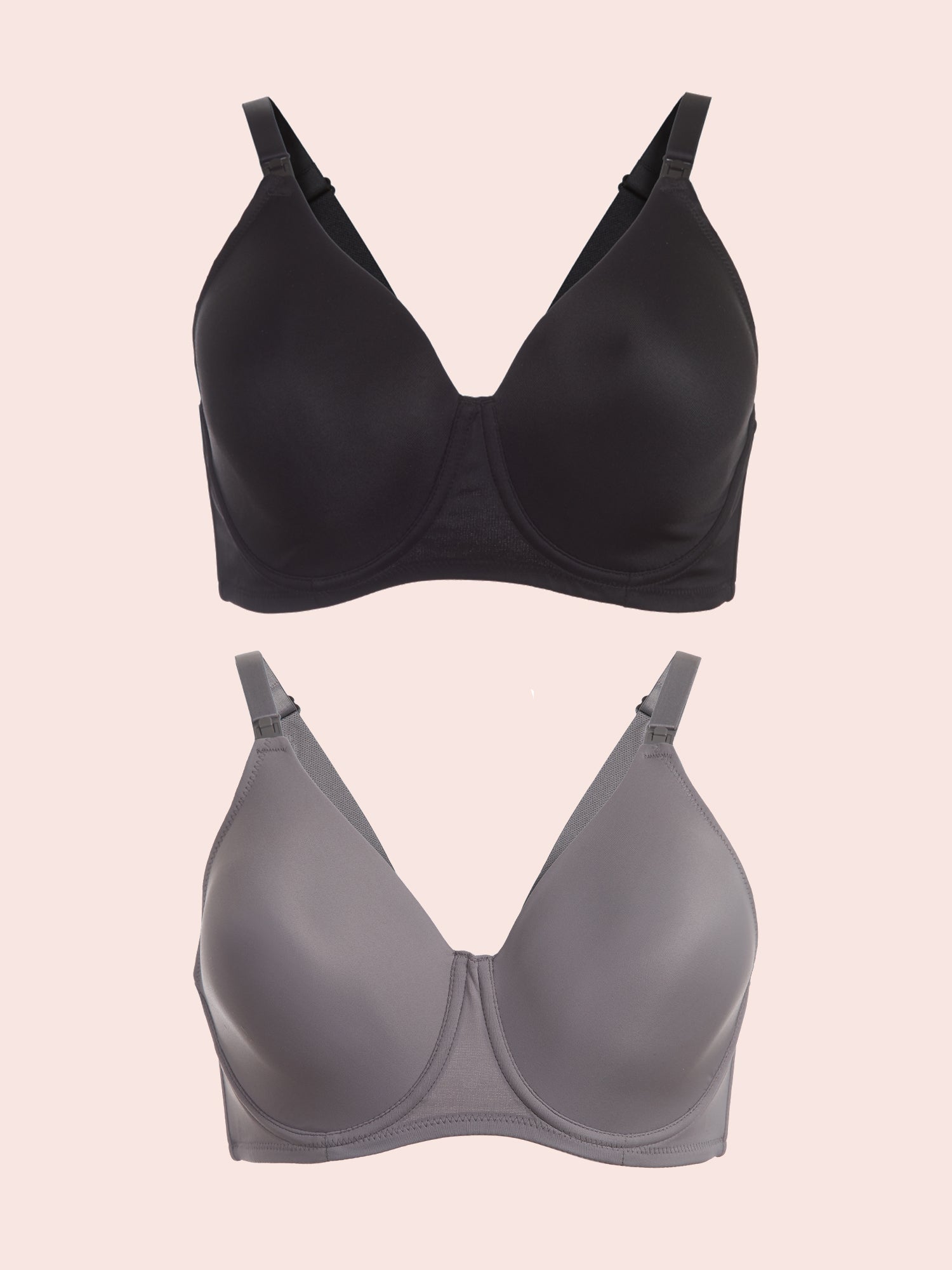 Loving Moments Full Coverage T-Shirt Nursing Bra 2-Pack - Black & Storm Gray 2PK,34B