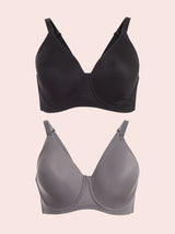 Loving Moments Full Coverage T-Shirt Nursing Bra 2-Pack - Black & Storm Gray 2PK,34B