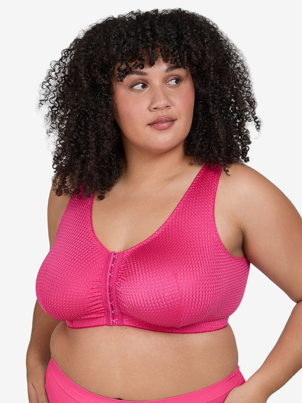 The Marlene - Silky Front-Closure Comfort Bra - Pink Fuschia Rose,36BCD