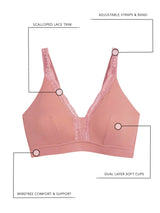 The Lucille - Microfiber Lace Trim Bralette - Whisky Rose,36BCD