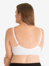 Back view of microfiber lace trim bralette in white