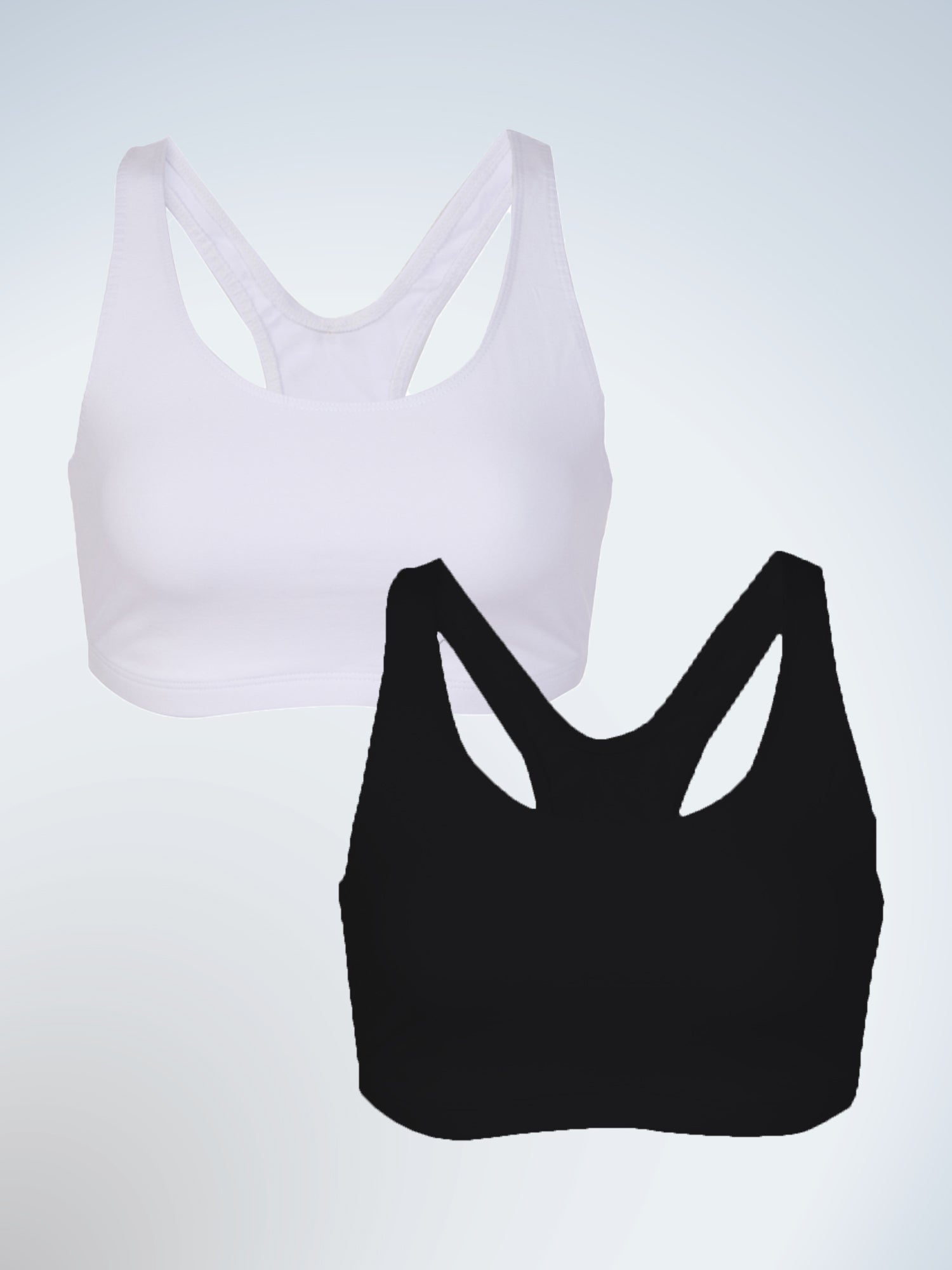 The Serena - Wireless Racerback Cotton Sports Bra 2-Pack - Black & White 2PK,38BCD