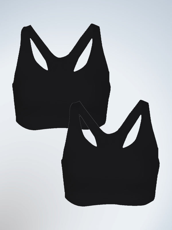 Front view of two pack wirefree sport full figure bra in black