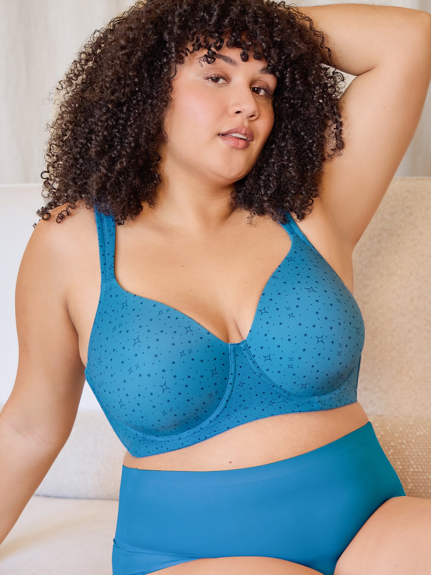 The Brigitte Full Coverage - Lightly Padded Underwire T-Shirt Bra - Blue Cosmic Print,38A