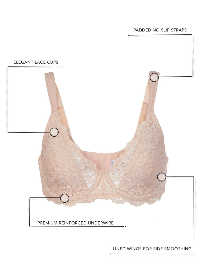 The Ava - Scalloped Lace Underwire Bra - Rose Mauve,36B