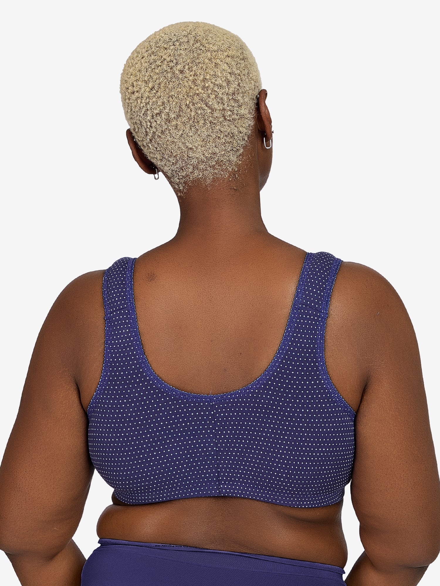 The Meryl - Cotton Front-Closure Comfort & Sleep Bra - Skipper Blue Dot,36AB
