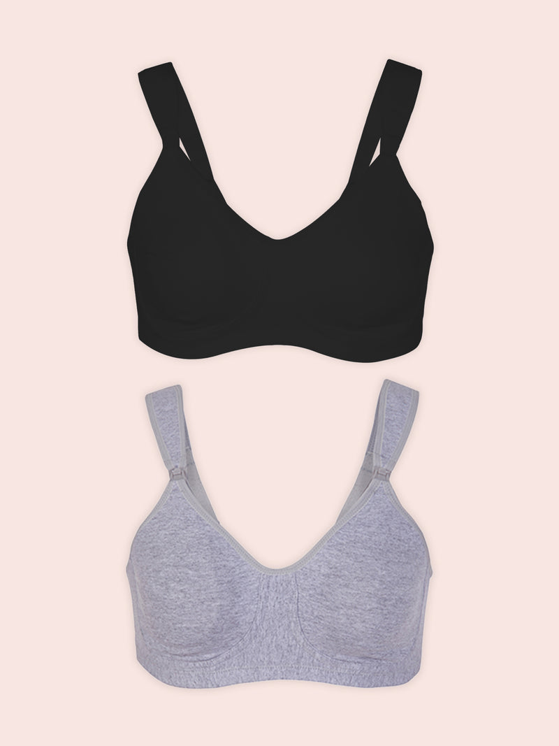 The Vivien - Sport Wireless Nursing Bra 2-Pack - Black & Grey 2PK,36B