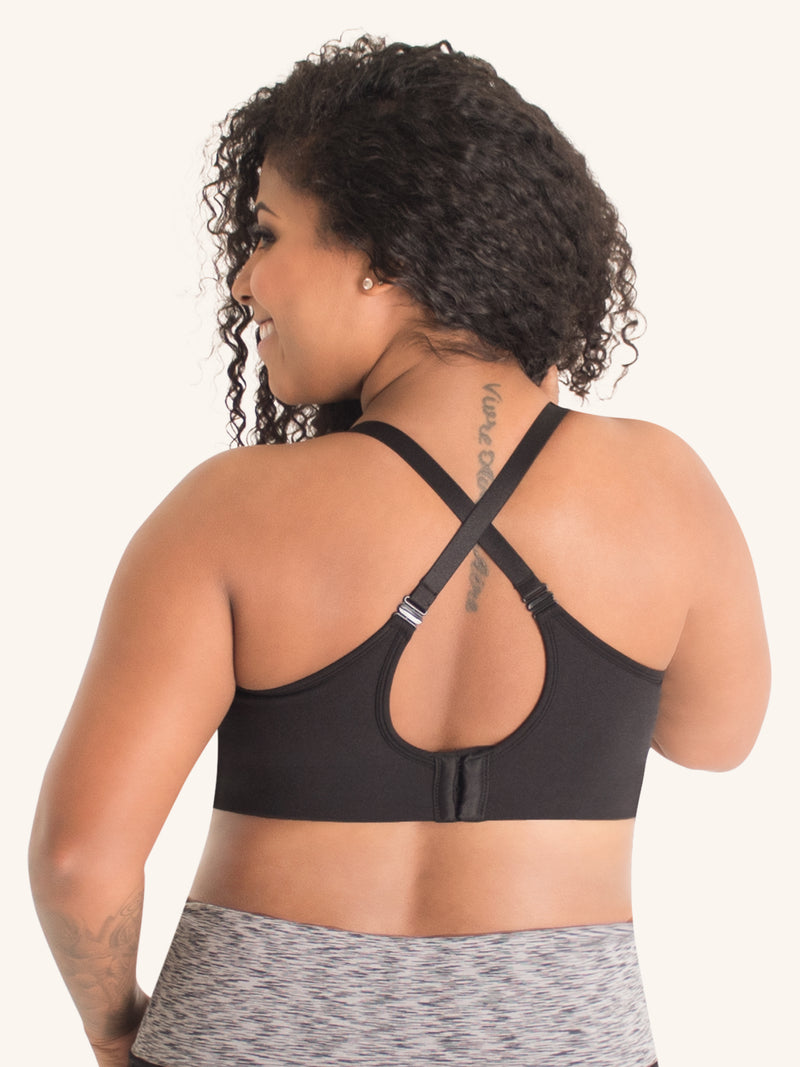 Back view of seamless wirefree nursing bra in black