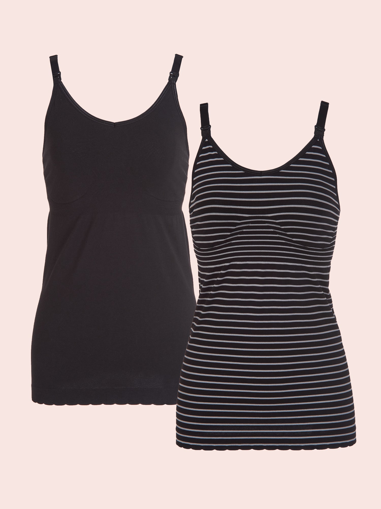 Maternity To Nursing Seamless Cotton Cami 2-Pack - Jet Black & Black Grey Stripe 2PK,S