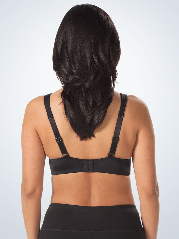 Back view of molded seamless underwire nursing bra in black