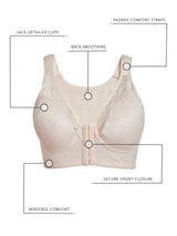 The Lora - Back Smoothing Lace Front-Closure Bra - Whisper Nude,38B