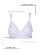 The Brigitte Full Coverage - Padded Underwire T-Shirt Bra - White,36A