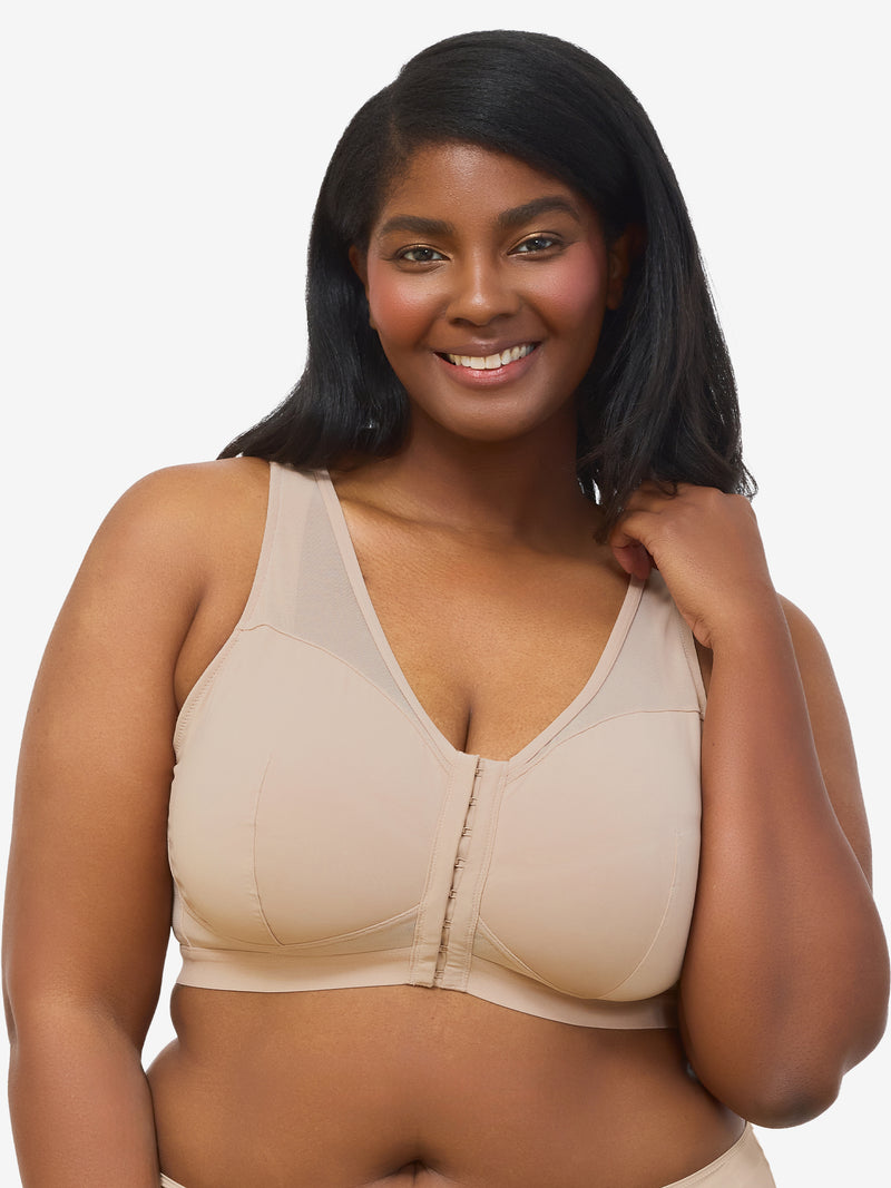 The Harper - Wireless Mesh Front-Closure Bra - Sand,34CDDD