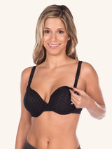Front view of nursing t-shirt bra in jet black