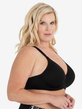 Side view of wirefree t-shirt bra in black