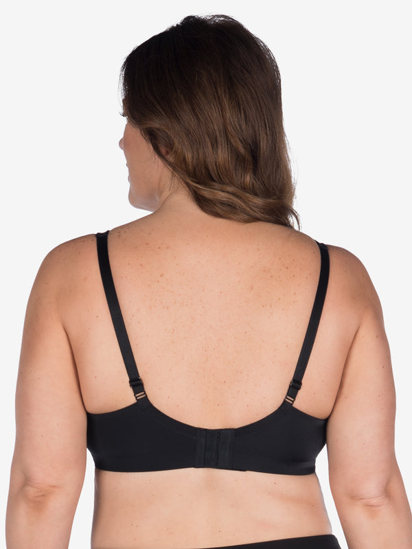 Back view of classic underwire t-shirt bra in black