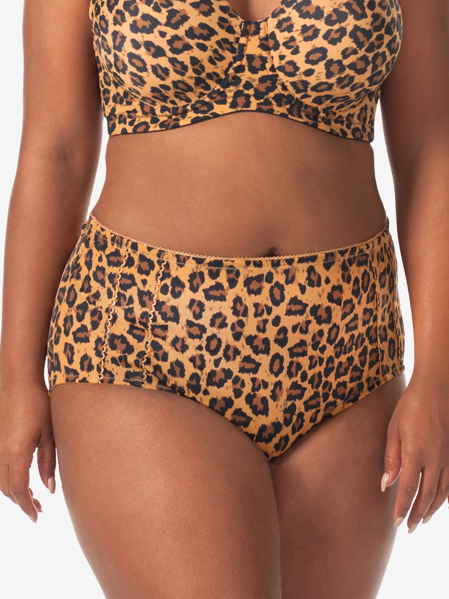 Front view of comfort fresh cooling panties in core leopard