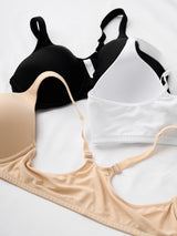 Front view of front-closure racerback t-shirt bra in white