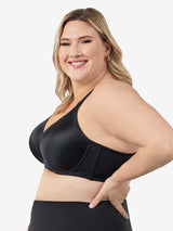 Side view of full coverage wirefree padded bra in black