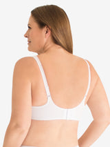 Back view of scalloped lace underwire bra in white
