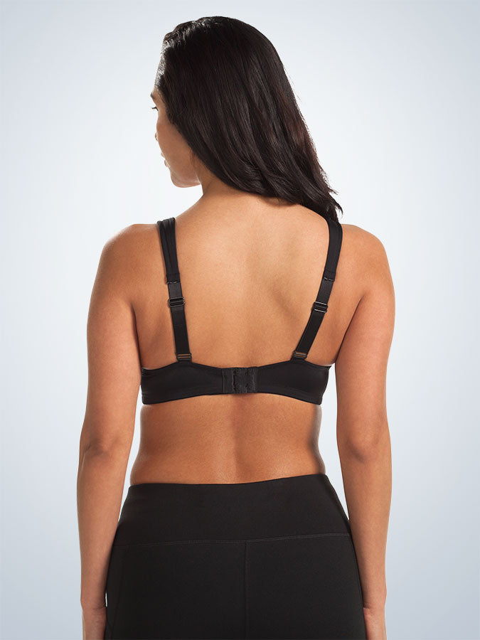 Back view of wirefree nursing bra in black
