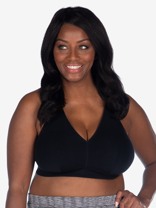 Front view of wirefree bralette in black