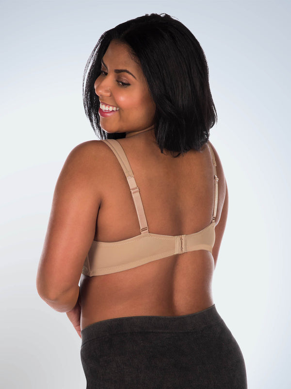 Back view of cool fit wirefree nursing bra in warm taupe
