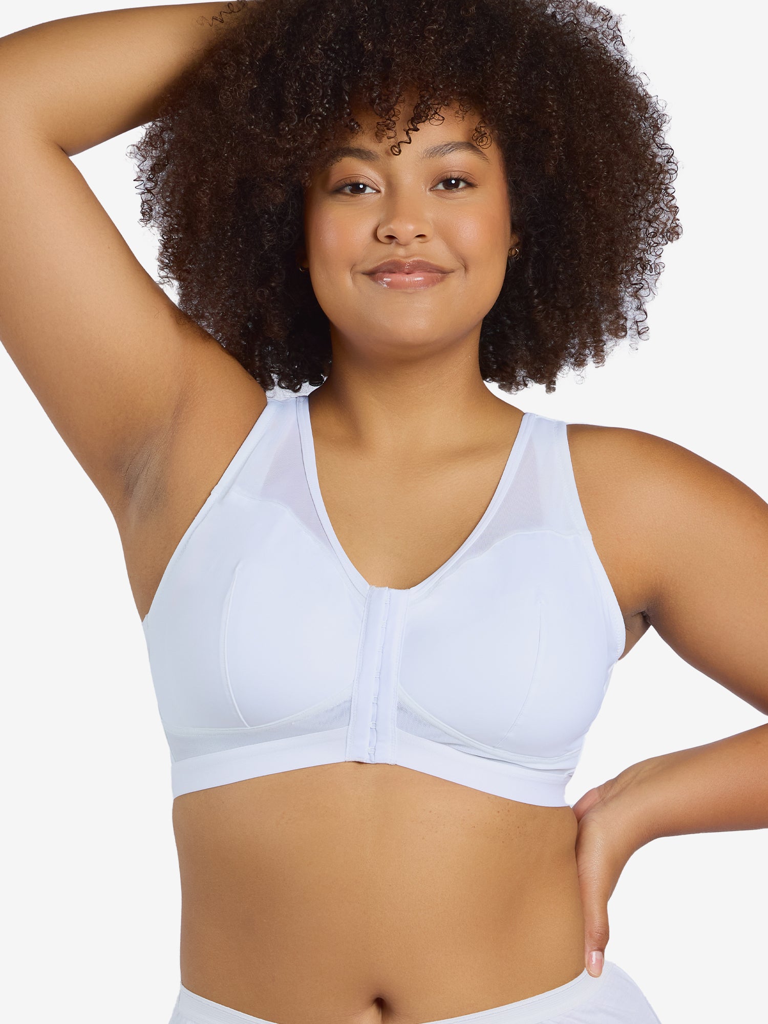 The Harper - Wireless Mesh Front-Closure Bra - White,34CDDD
