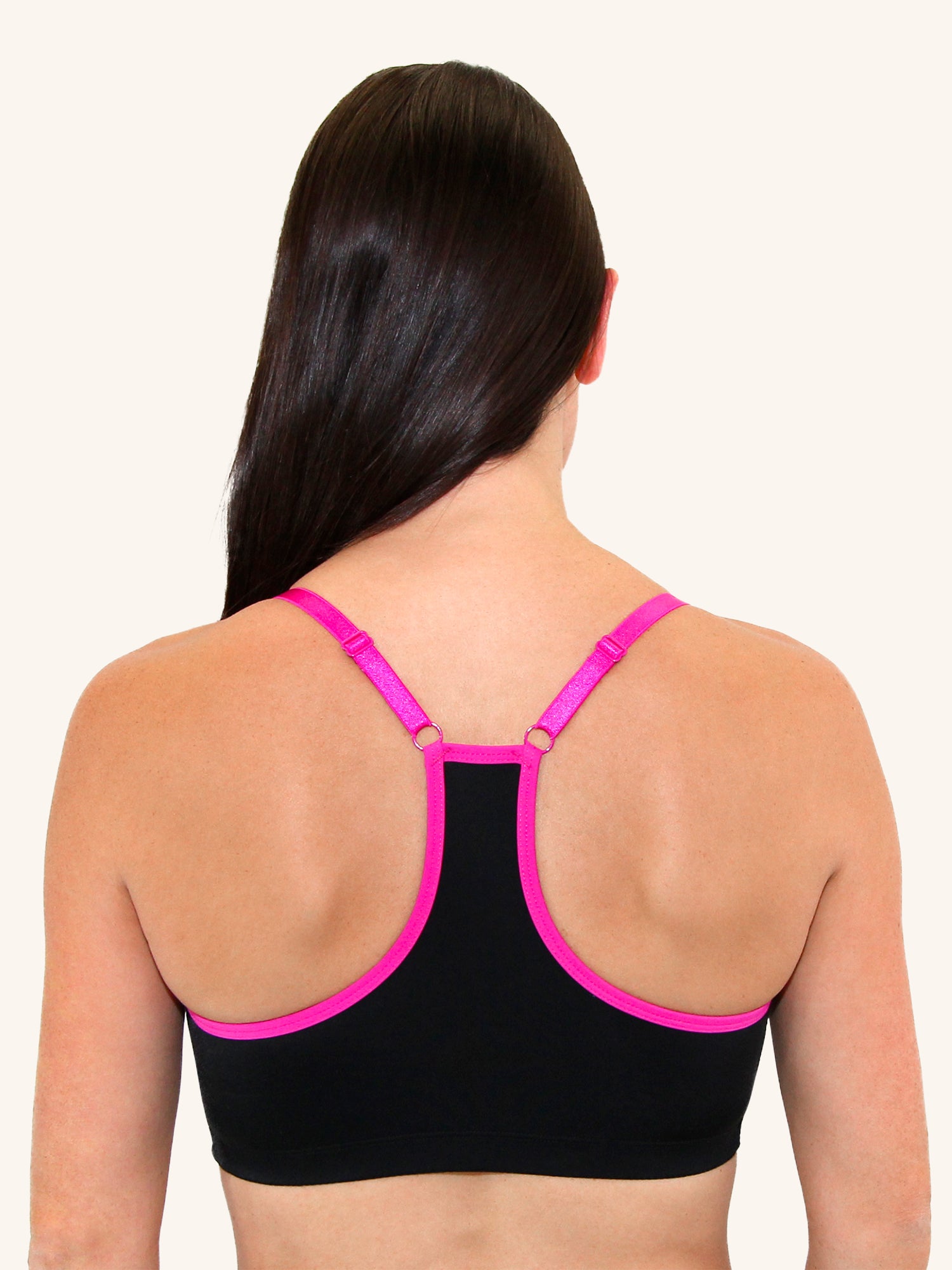 Loving Moments Nursing Racerback Sports Bra - Jet Black with Hot Pink Trim,M