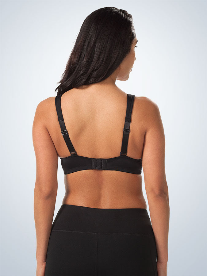 Back view of cool fit underwire nursing bra in black
