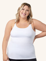 Front view of maternity and nursing tank with built-in nursing bra in white