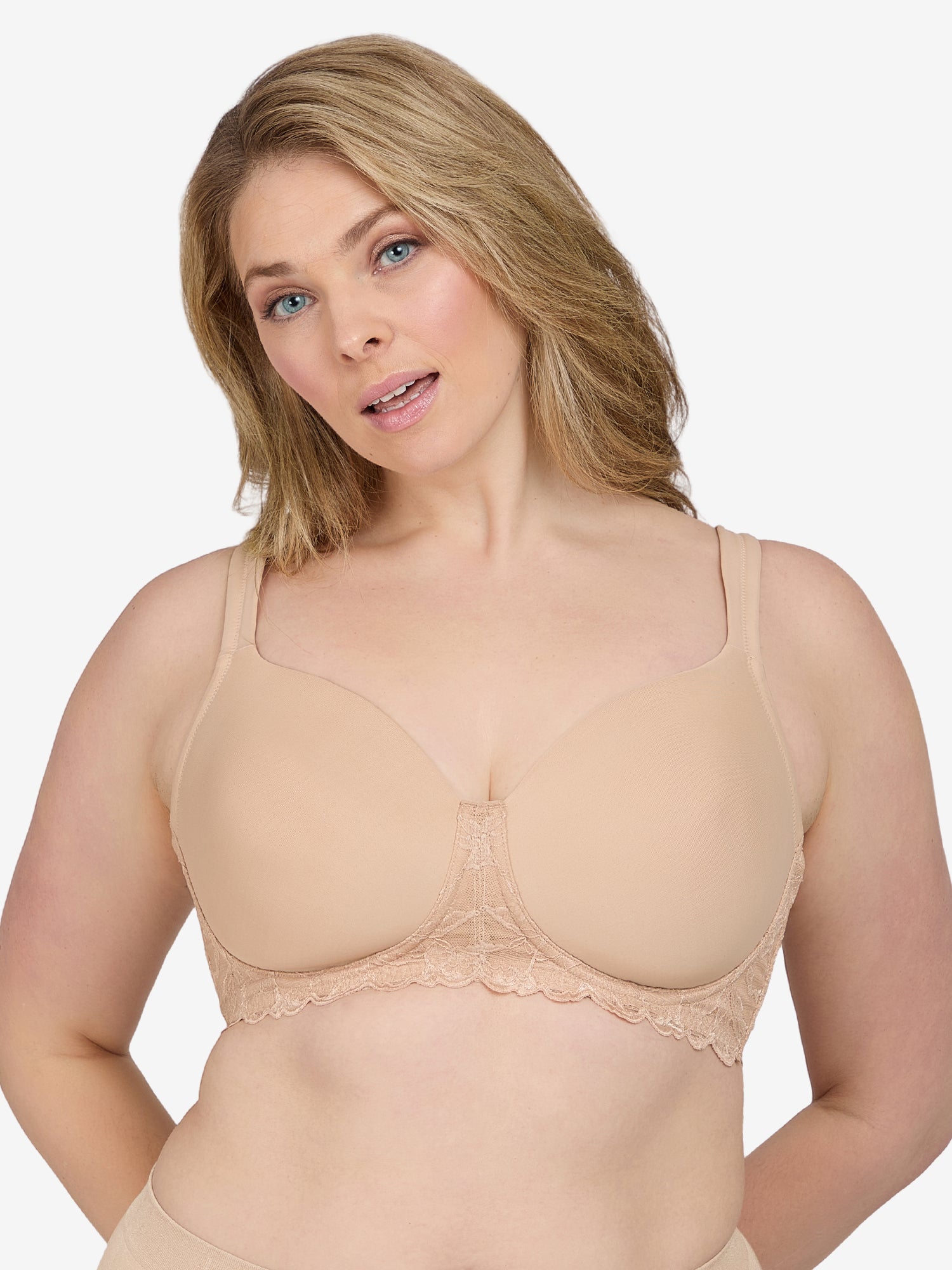 The Zoey – Lace Band Molded Wireless T-Shirt Bra - Sand,38A