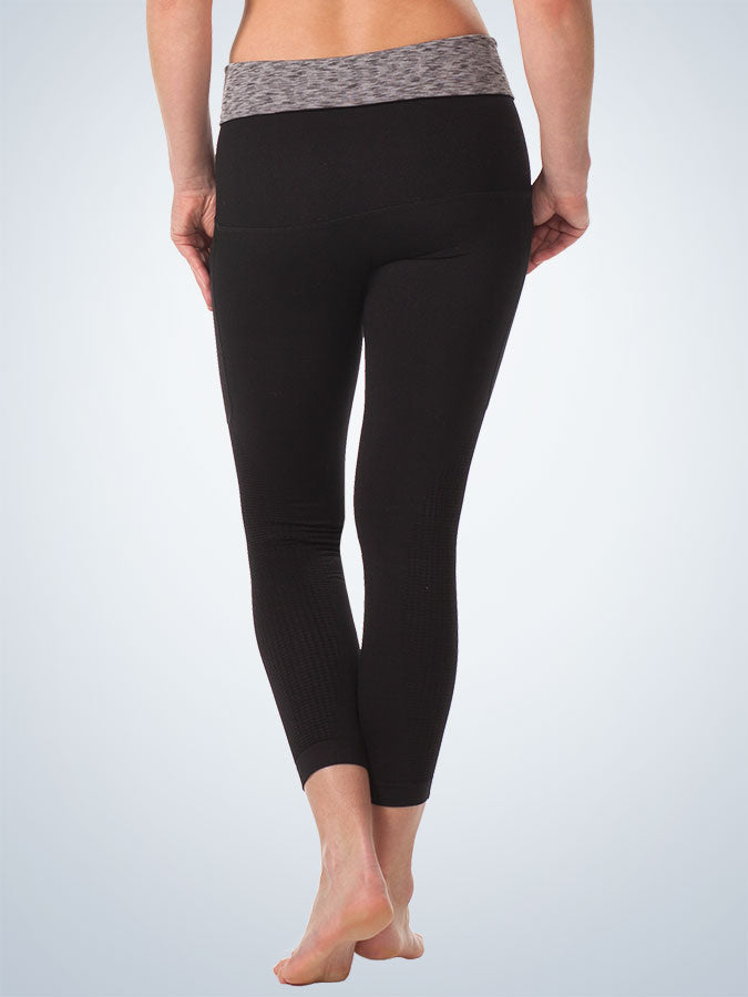 Back view of control high-waist legging in jet black with heather grey space dye