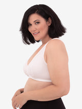 Side view of cotton front-closure wirefree comfort bra in white