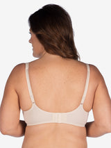 Back view of scalloped lace underwire bra in nude