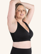Side view of nylon seamless sleep bra in jet black