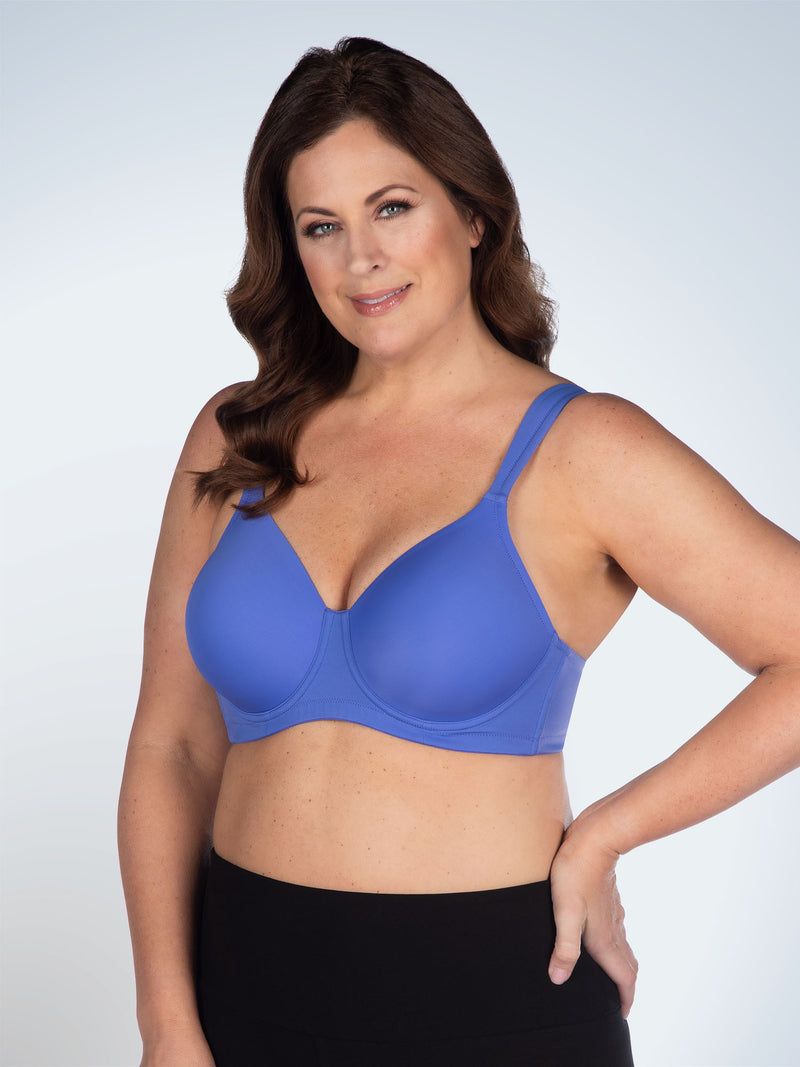 Front view of full coverage underwire padded bra in iris bloom