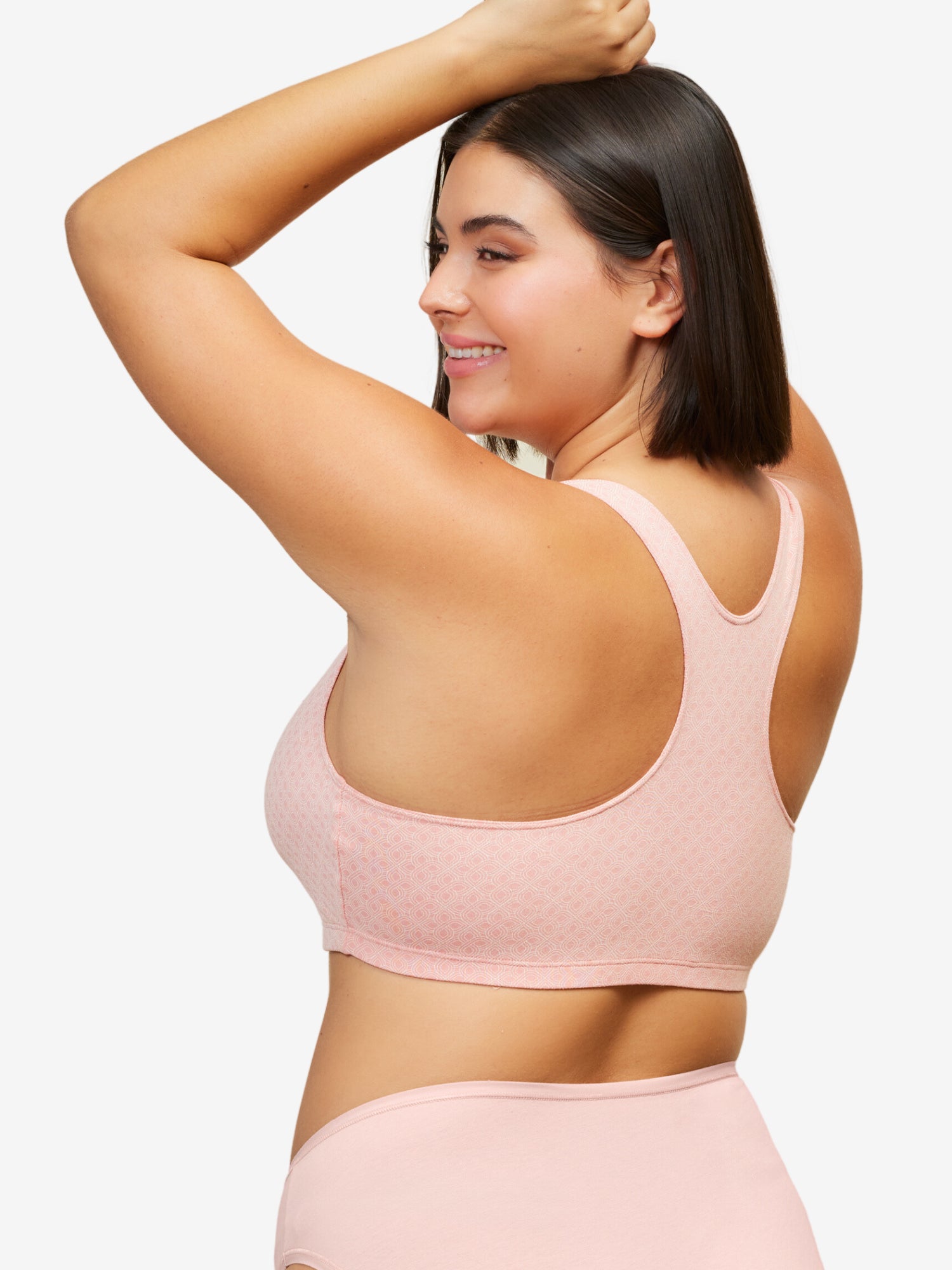 Back view of cotton wirefree sports bra in black