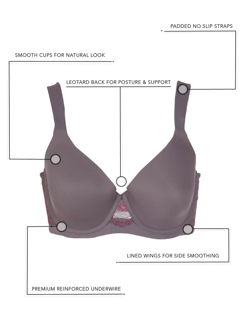 The Brigitte Lace - Underwire T-Shirt Bra - Warm Taupe with Cafe Creme Trim,32D