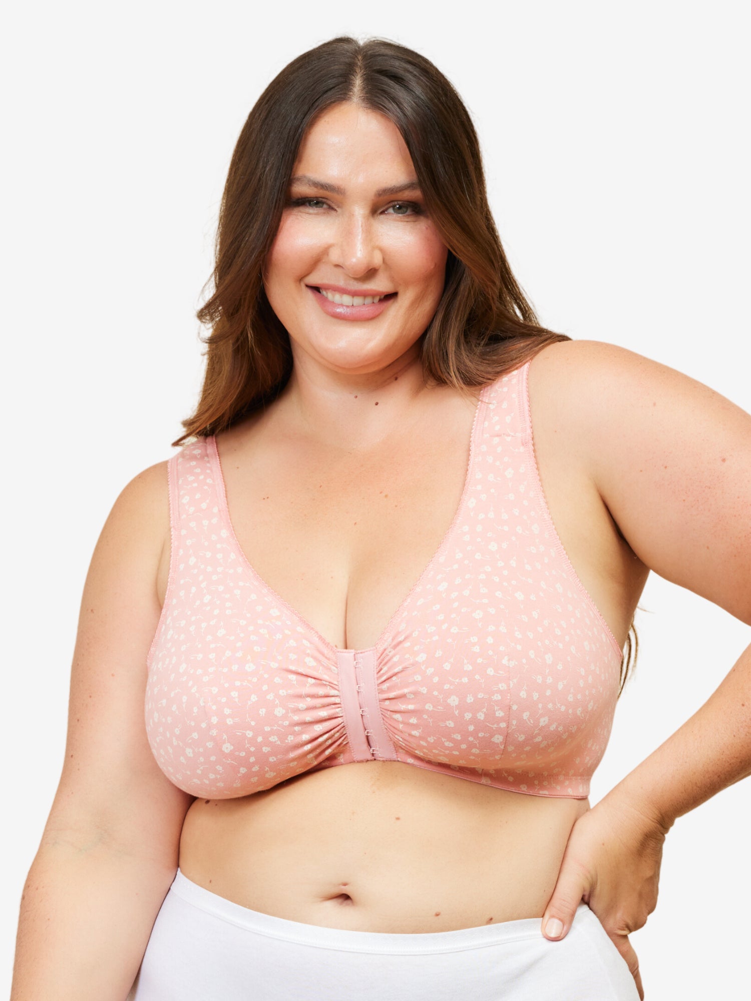 Front view of cotton front-closure wirefree comfort bra in black